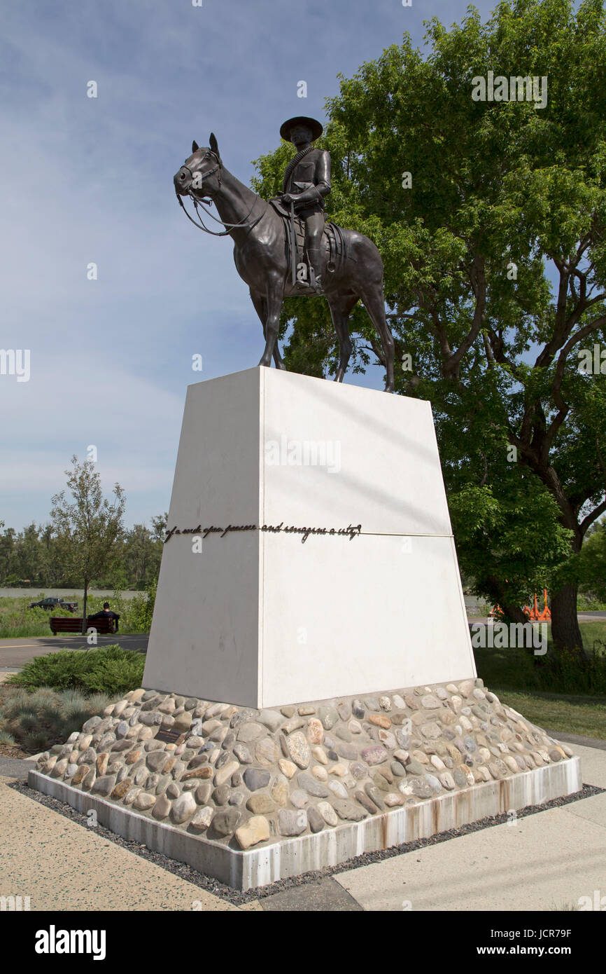 Mountie statue at Fort Calgary in Calgary, Canada. The monument