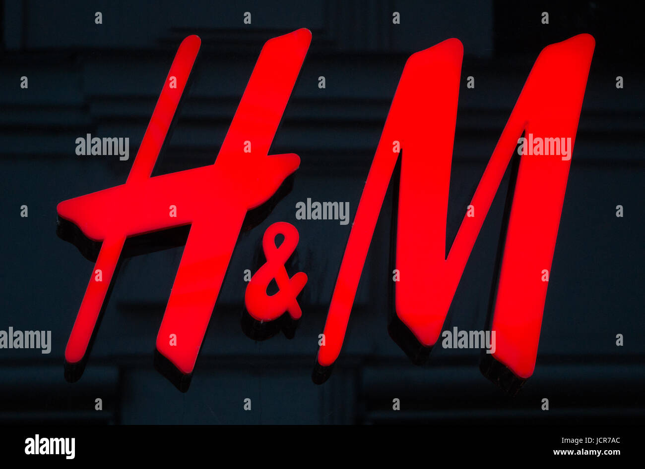 Graz, Austria - June 15th 2017: The H&M logo above the store in Graz ...