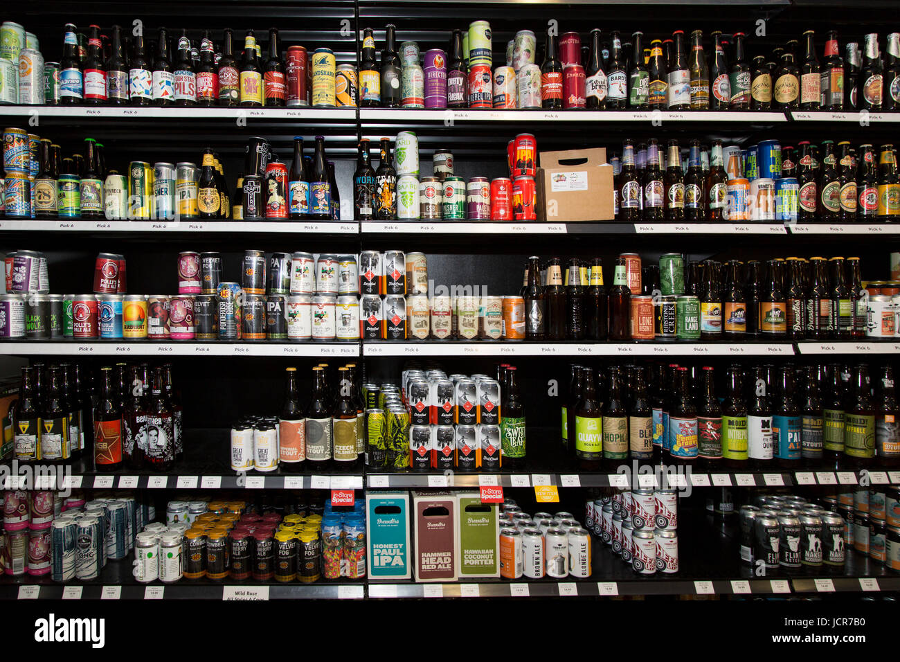 Craft beers for sale in Alberta, Canada. The province is a major grain producer and the craft