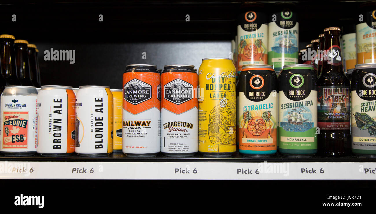Craft beers for sale in Alberta, Canada. The province is a major grain