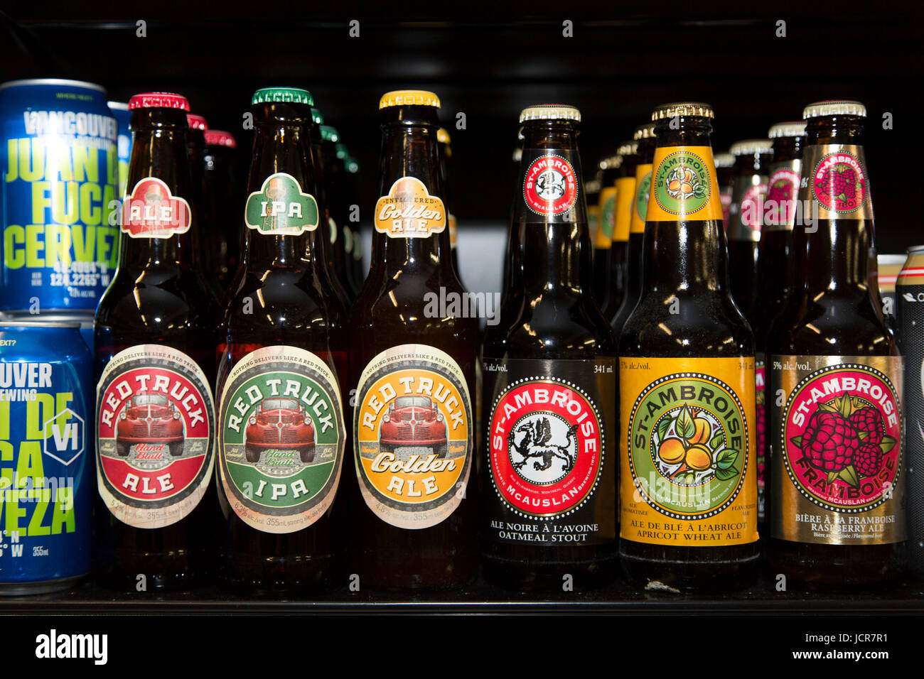 Craft beers for sale in Alberta, Canada. The province is a major grain