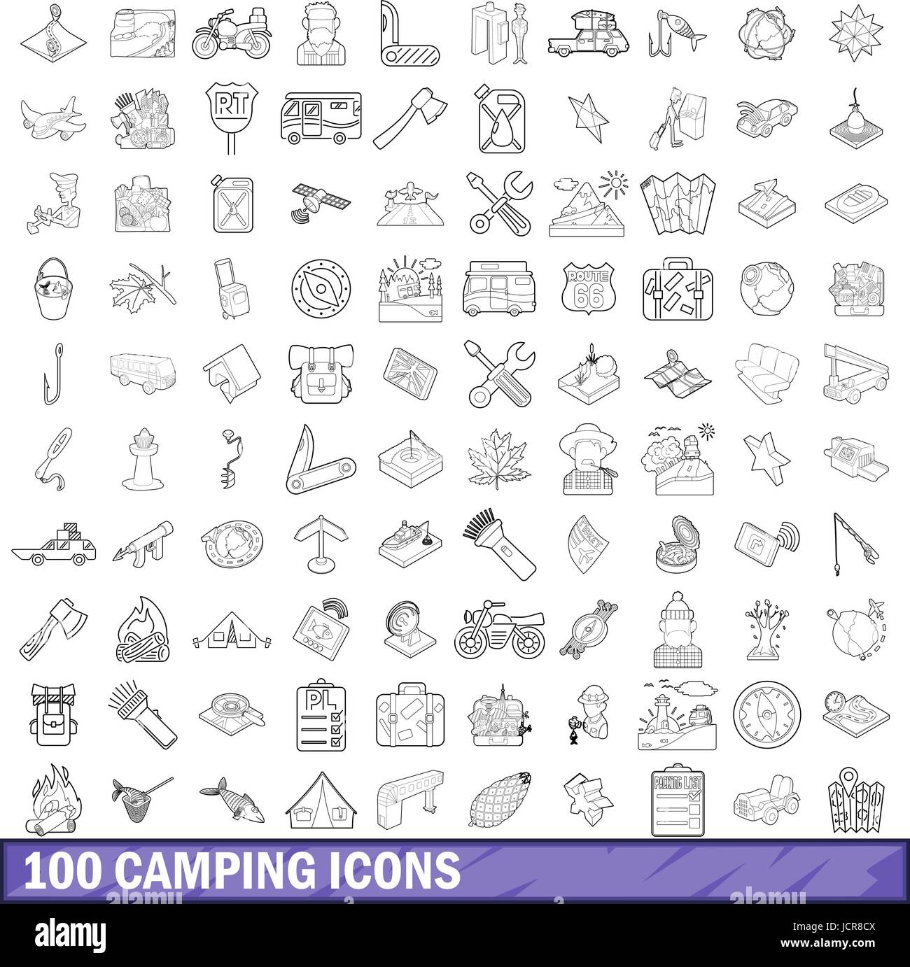 100 camping icons set, outline style Stock Vector Image & Art - Alamy