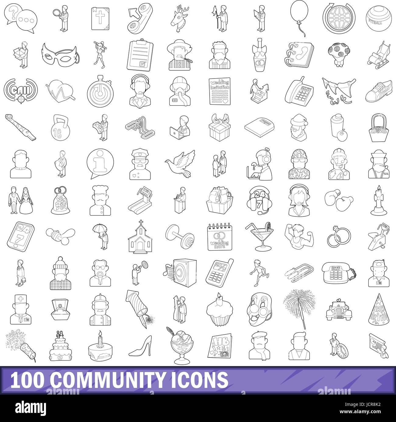 100 community cloud icons set, outline style Stock Vector Image & Art ...