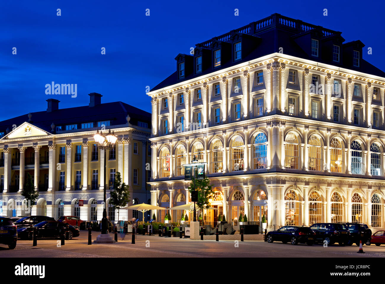 The Duchess of Cornwall Inn, at night, Poundbury, Dorset, England UK