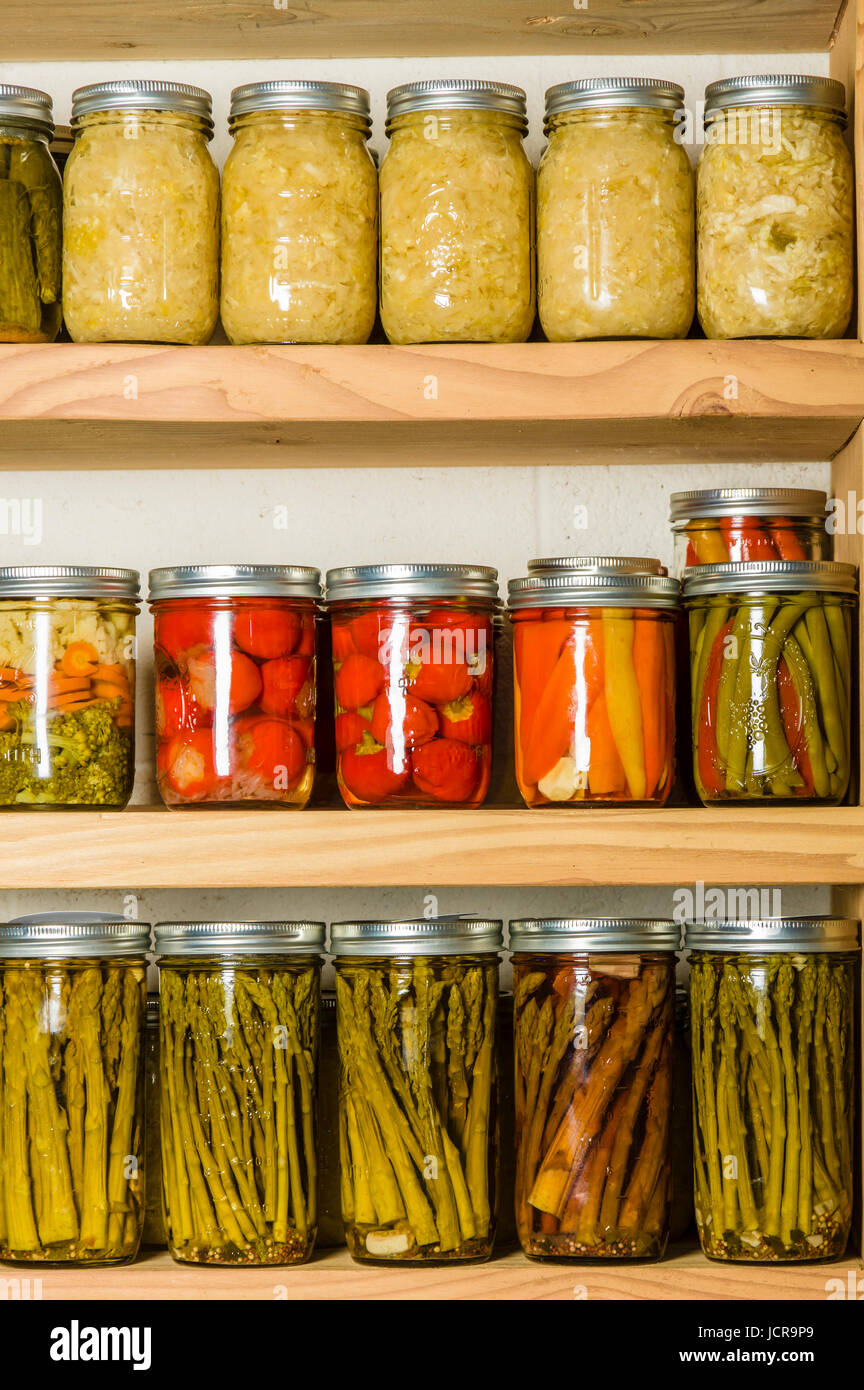 Shelves of pickled vegetables preserved in brine Stock Photo Alamy