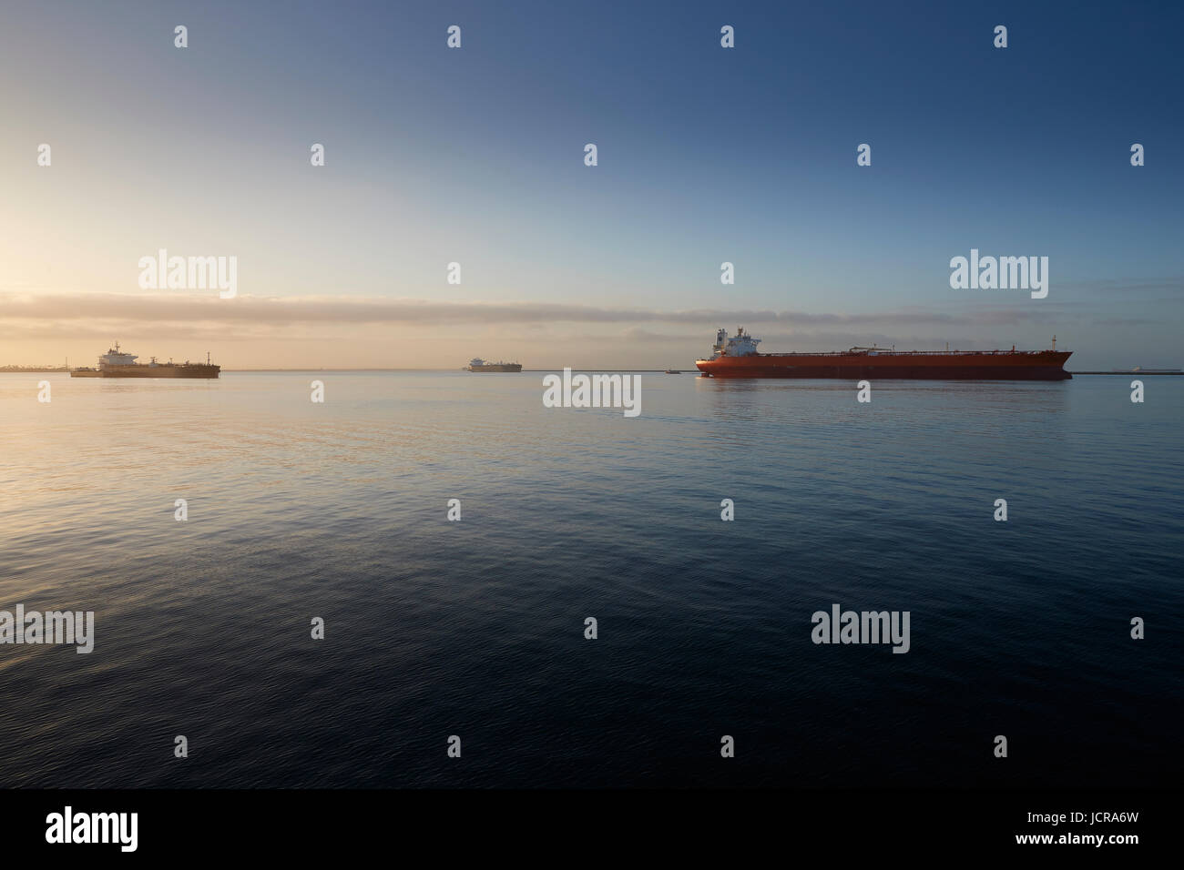 Supertankers (Very Large Crude Oil Carriers), At Anchor In Long Beach Harbor, California, USA. Stock Photo