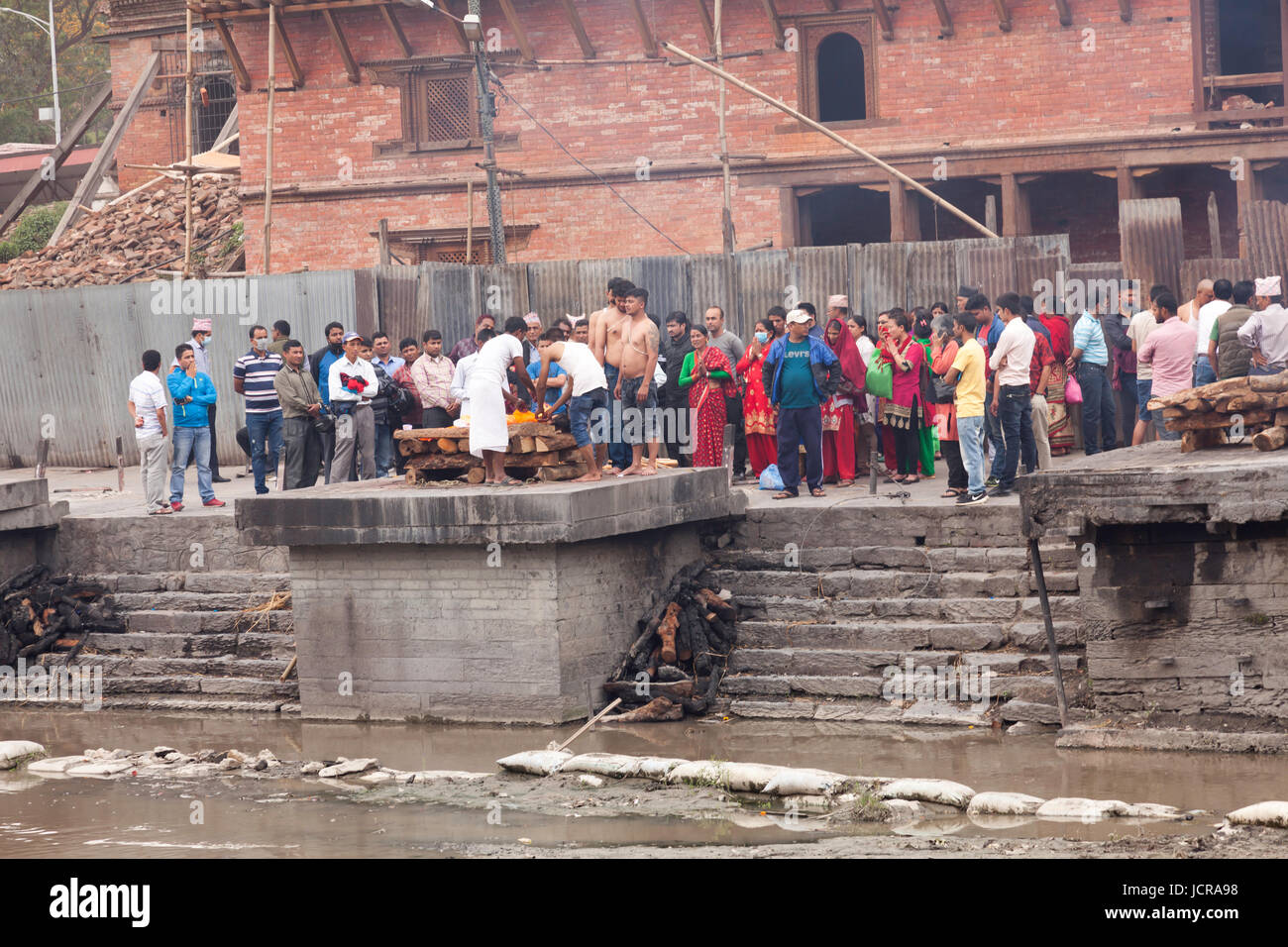 Cremation Ceremony at the Ghats site and the Holy Temple of Lord Shiva in Pasupatianth Temple, Kathmandu,Nepal,Asia Stock Photo