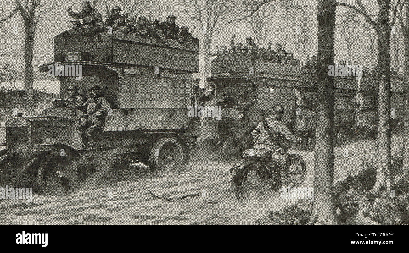 London buses returning from the trenches 1917 WW I Stock Photo