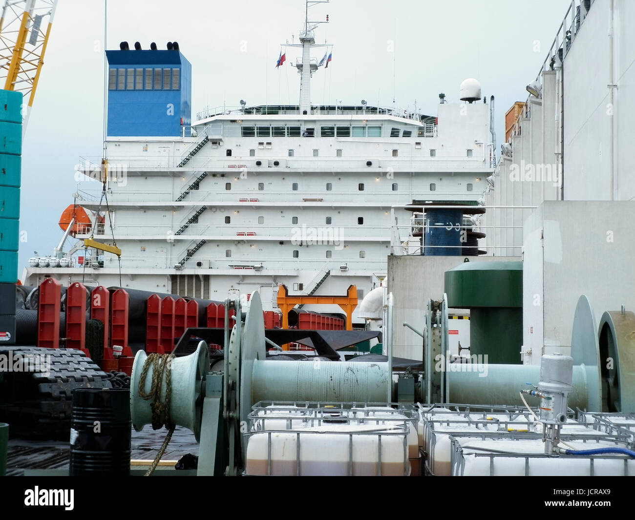 Overview of the deck of a pipe lay vessel. The ship's deck Stock Photo ...
