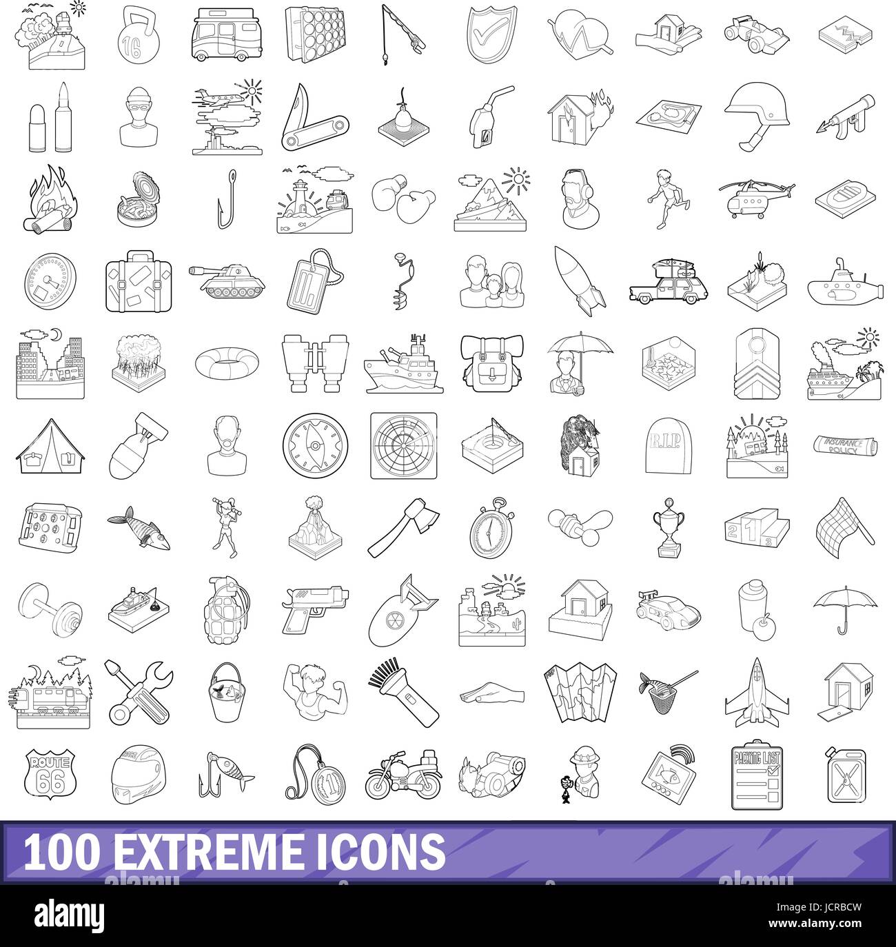 100 extreme icons set, outline style Stock Vector Image & Art - Alamy