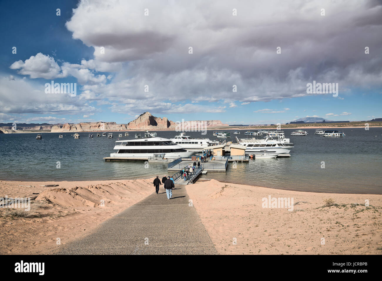 Comfortable houseboats on the lake, Lake Powell resort, northern