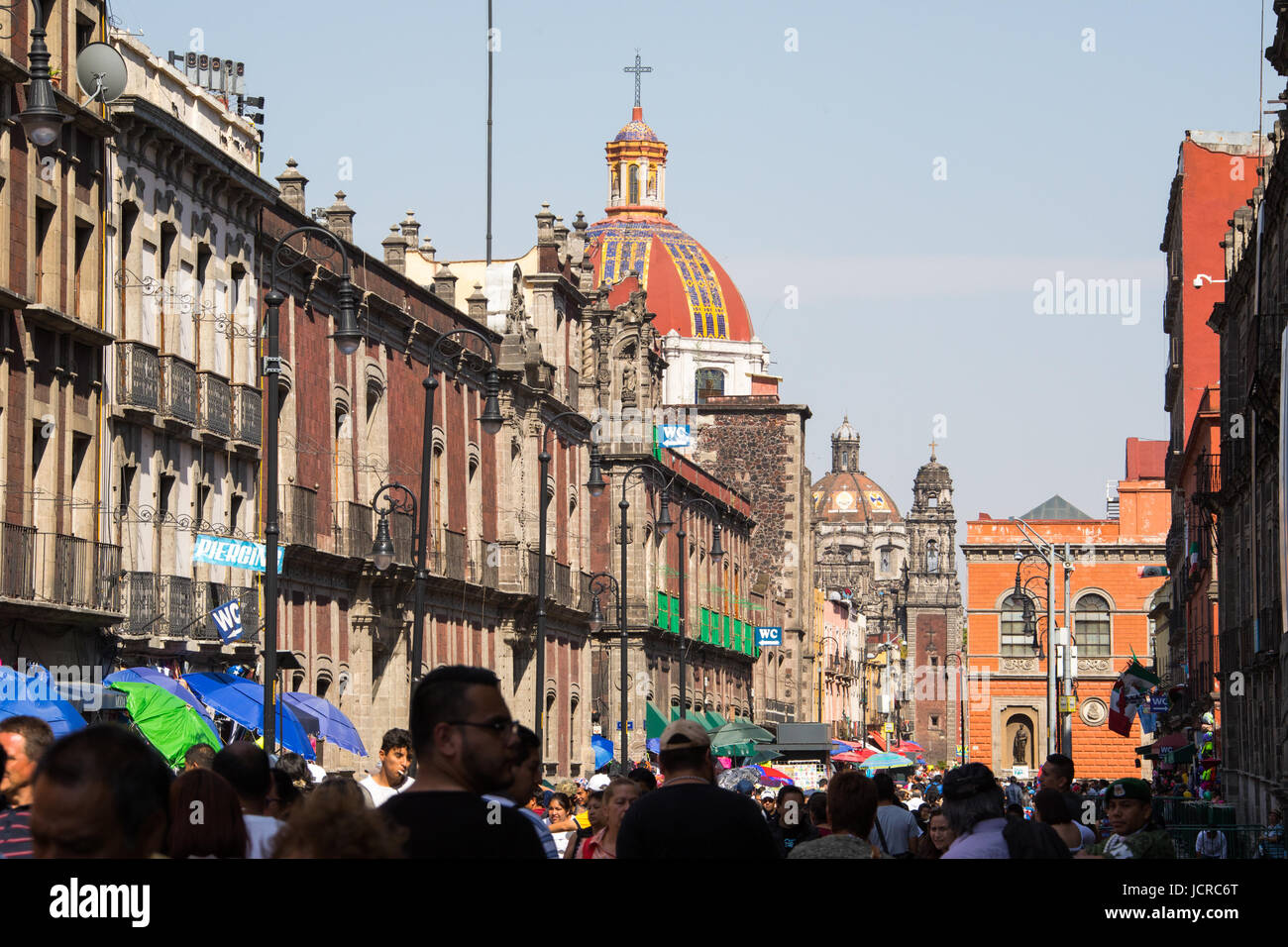 Busy pedestrian artery from the Zocalo, Mexico City, Mexico Stock Photo