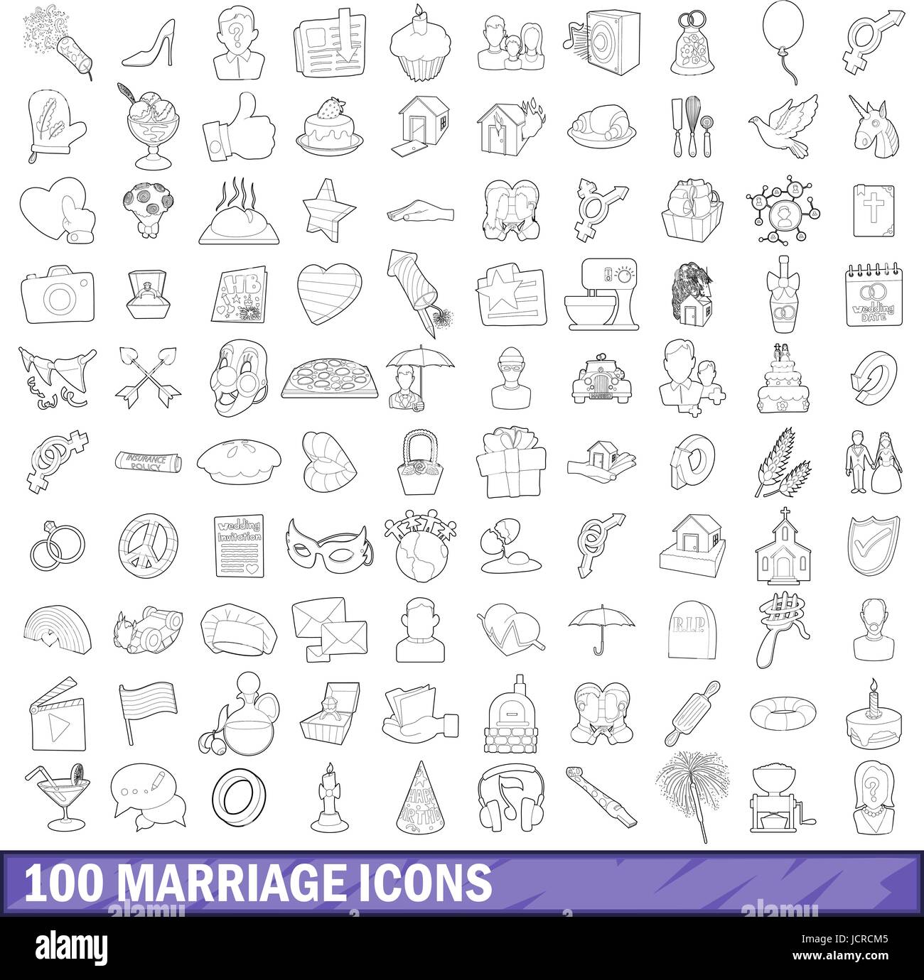 100 marriage icons set, outline style Stock Vector Image & Art - Alamy