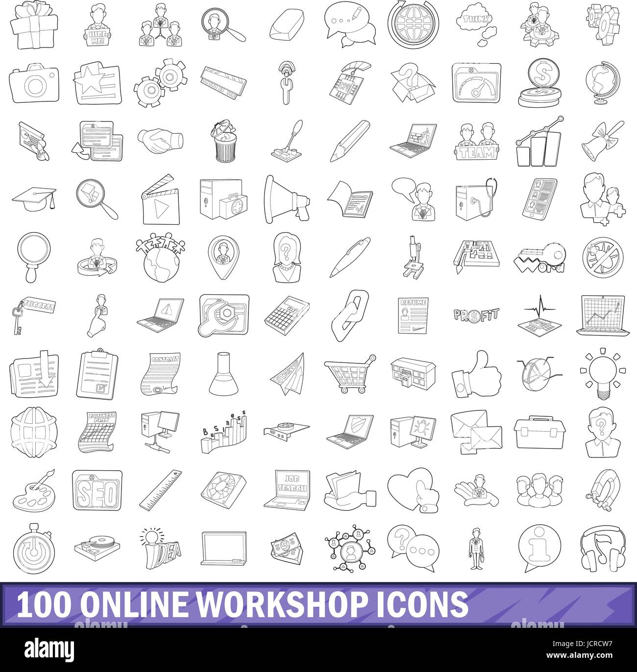 100 online workshop icons set, outline style Stock Vector Image & Art ...