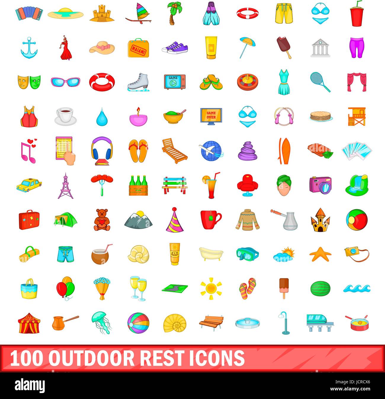 100 outdoor rest icons set, cartoon style Stock Vector Image & Art - Alamy