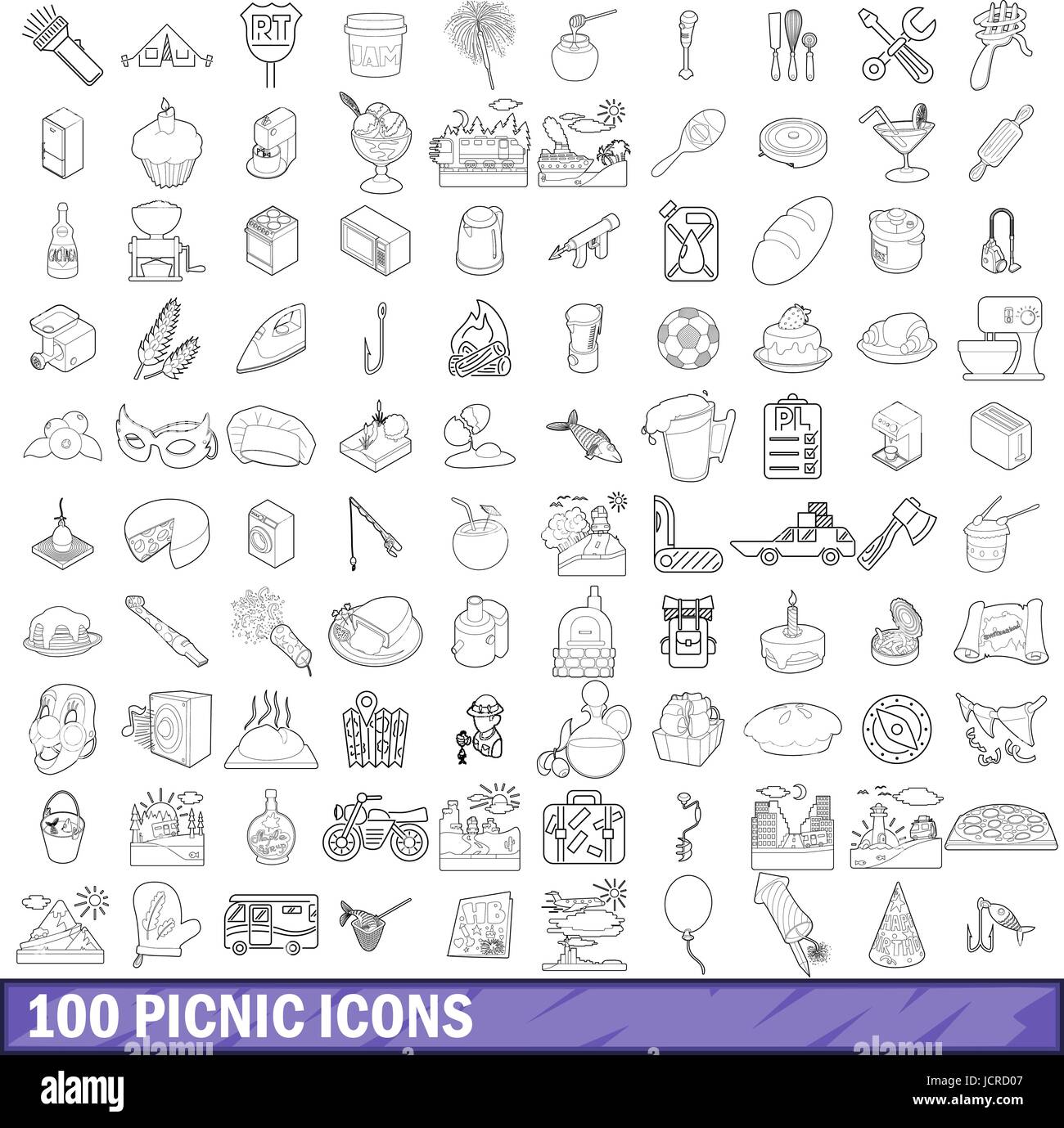 100 picnic icons set, outline style Stock Vector Image & Art - Alamy