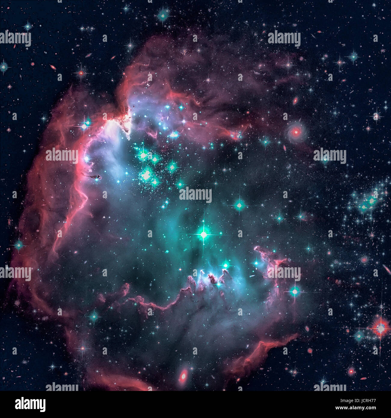 NGC 602 or N90 is a young open cluster of stars located in the Small Magellanic Cloud, a satellite galaxy to the Milky Way. Elements of this image fur Stock Photo
