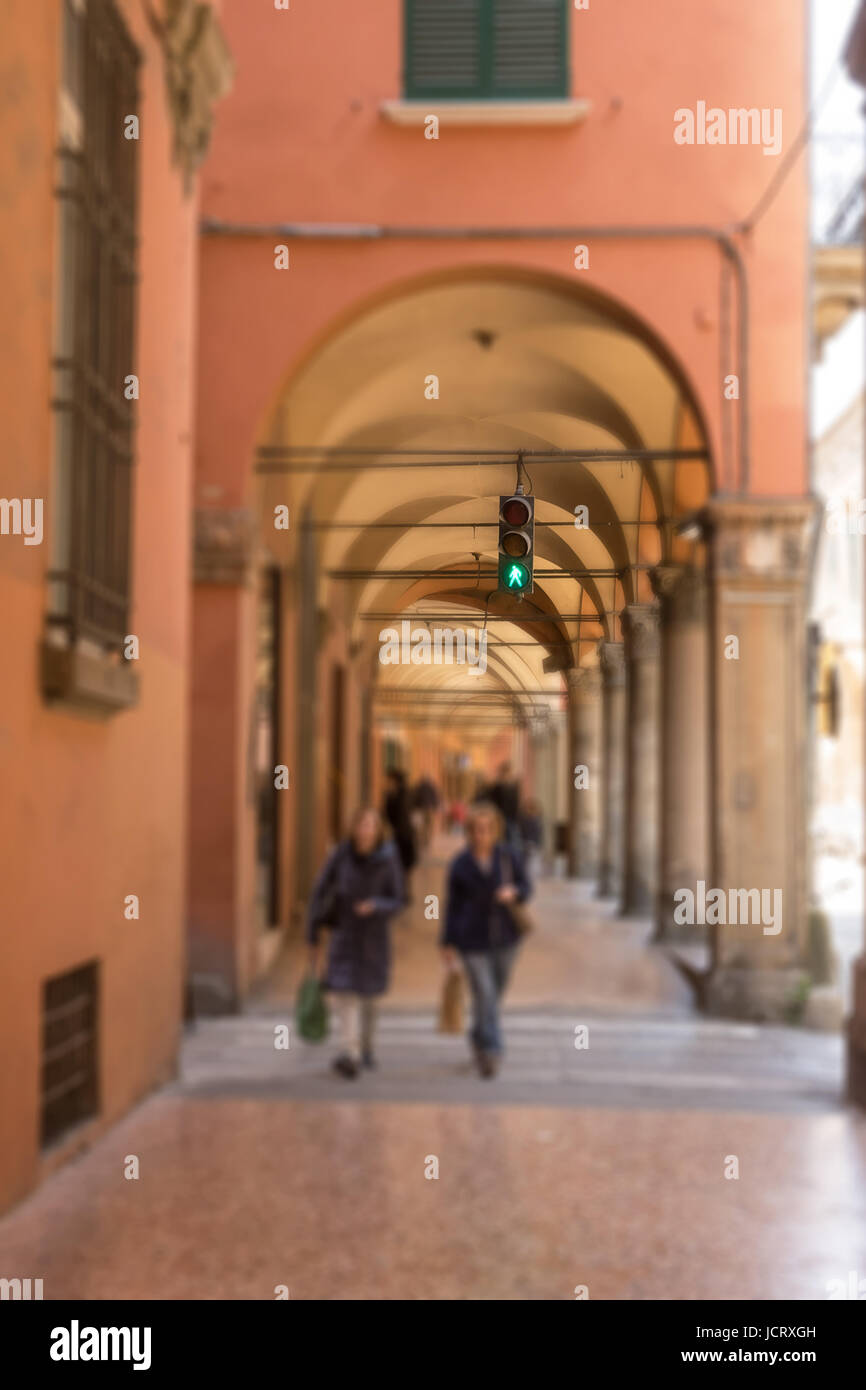 Pedestrian traffic light under the Bologna gallery Stock Photo