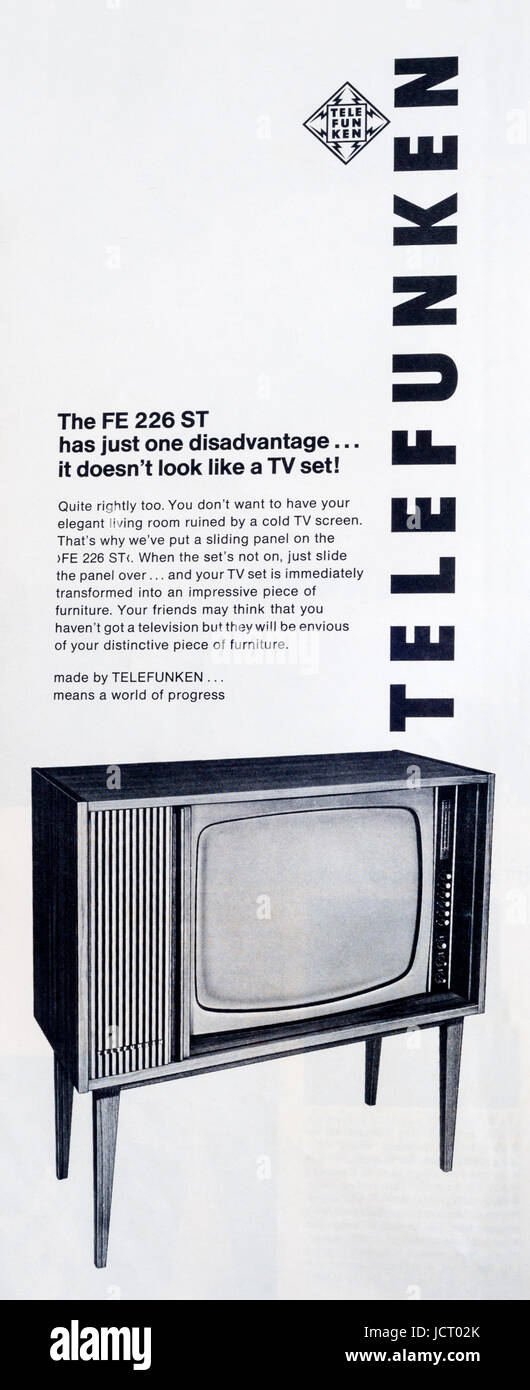 1960s magazine advert advertising Telefunken television sets, made in Germany. Stock Photo