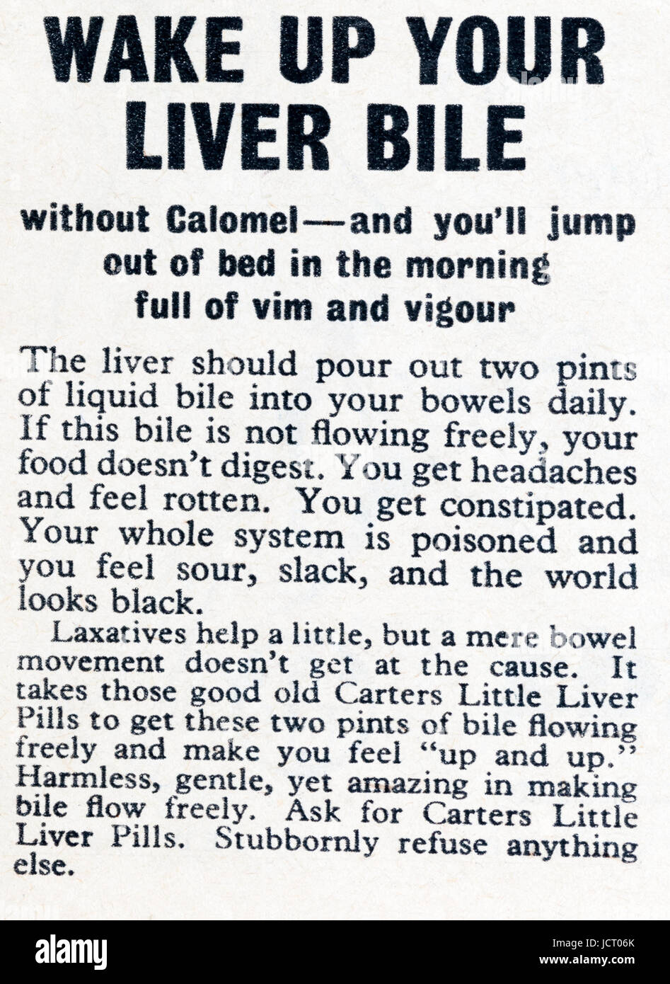 A 1950s magazine advertisement advertising Carters Little Liver Pills. Stock Photo
