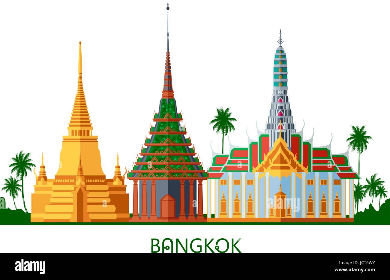 Buddhist wat temple in Bangkok Grand Palace Thailand travel landmark vector illustration Stock Vector