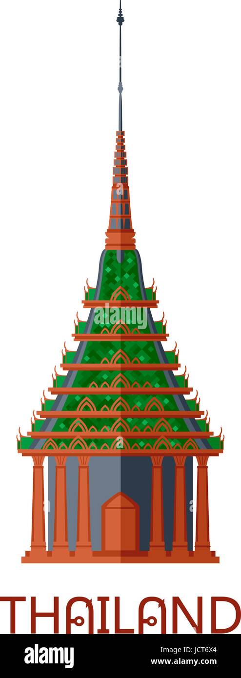 Emerald buddhist wat temple in Bangkok Thailand travel landmark vector illustration Stock Vector