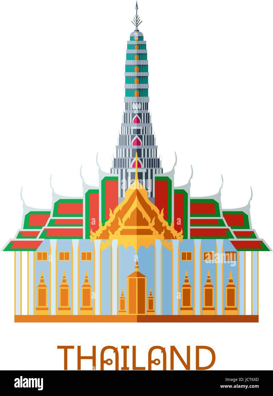 Buddhist wat temple in Bangkok Thailand travel landmark vector illustration Stock Vector