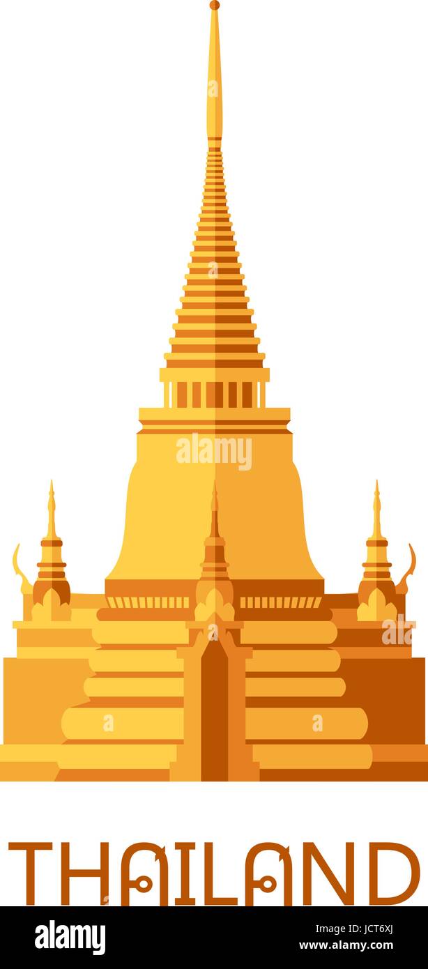 Golden buddhist wat temple in Bangkok Thailand travel landmark vector illustration Stock Vector