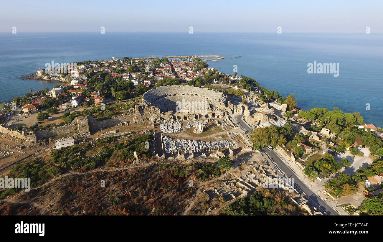 Ruins of the ancient city of Side and the Amphitheatre photo Stock ...