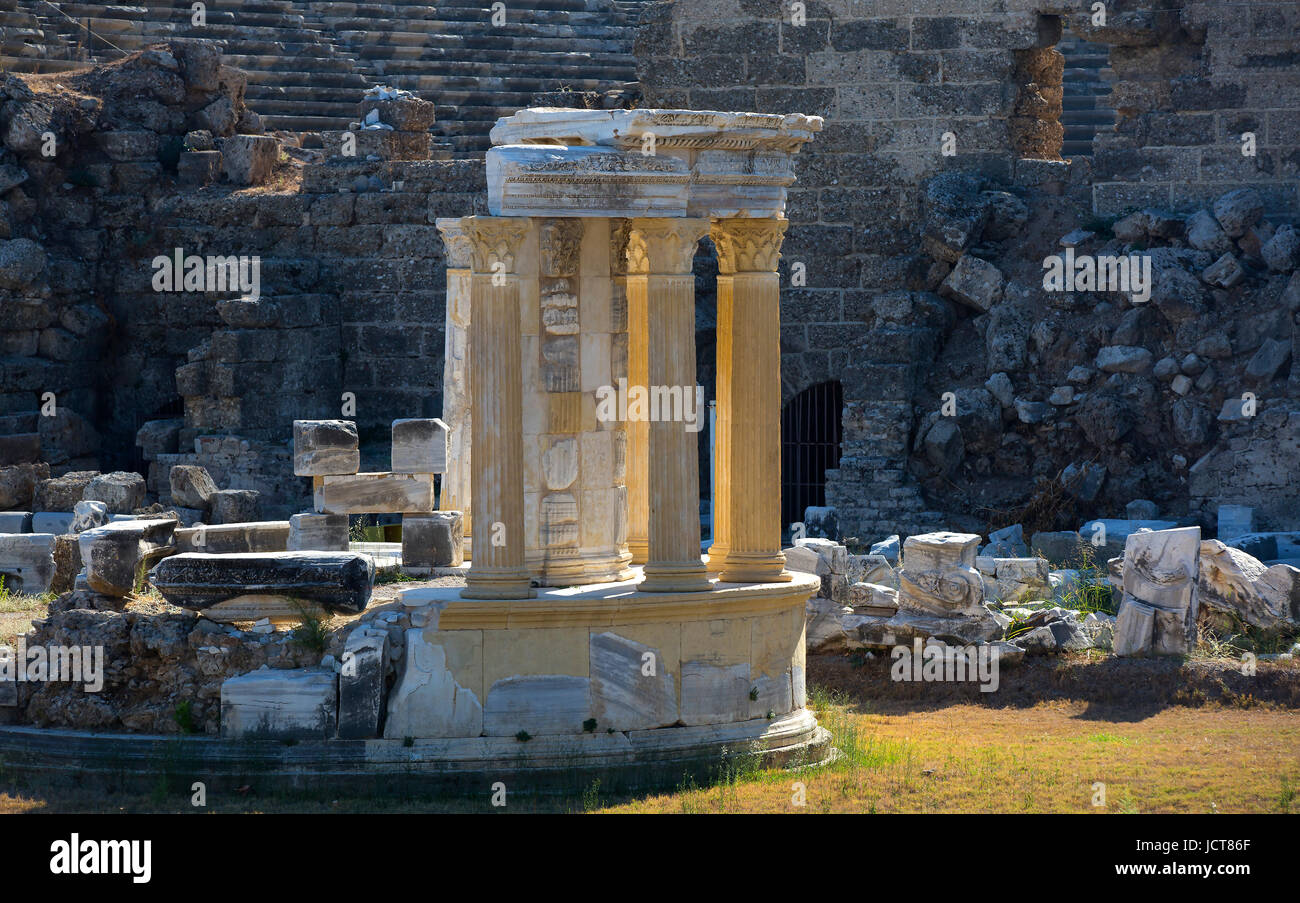 Ruins of the ancient city of Side and the Amphitheatre photo Stock ...