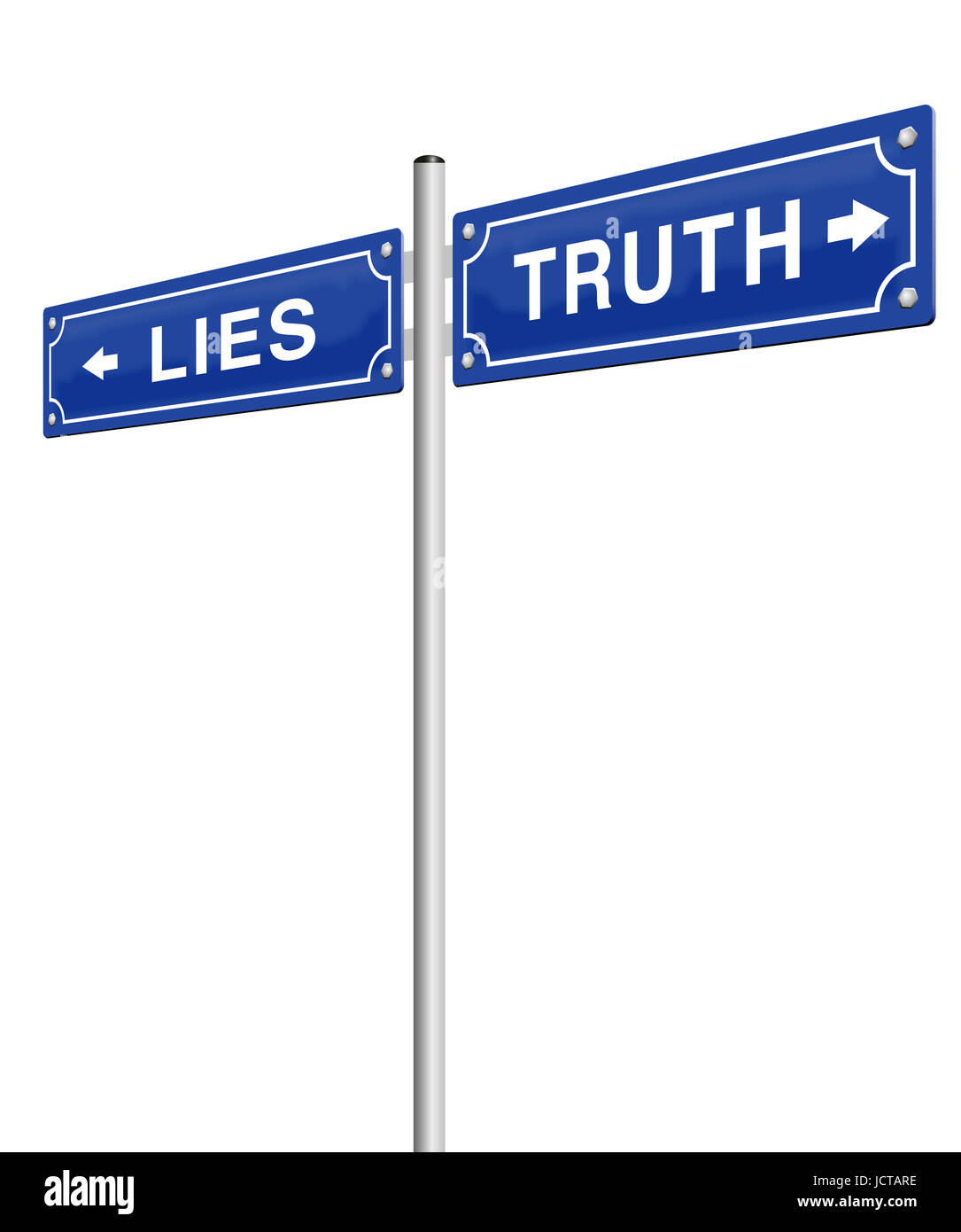 LIES TRUTH street sign - you decide which path you choose, deception or honesty, fraud or verity, fake or facts. Stock Photo