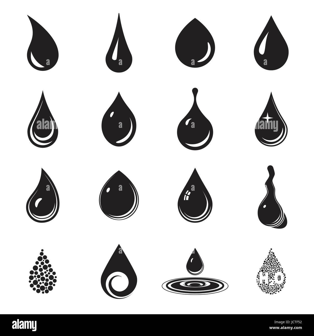 Drop icons. Drop, aqua, fluid symbols. Black drop icons isolated on a ...