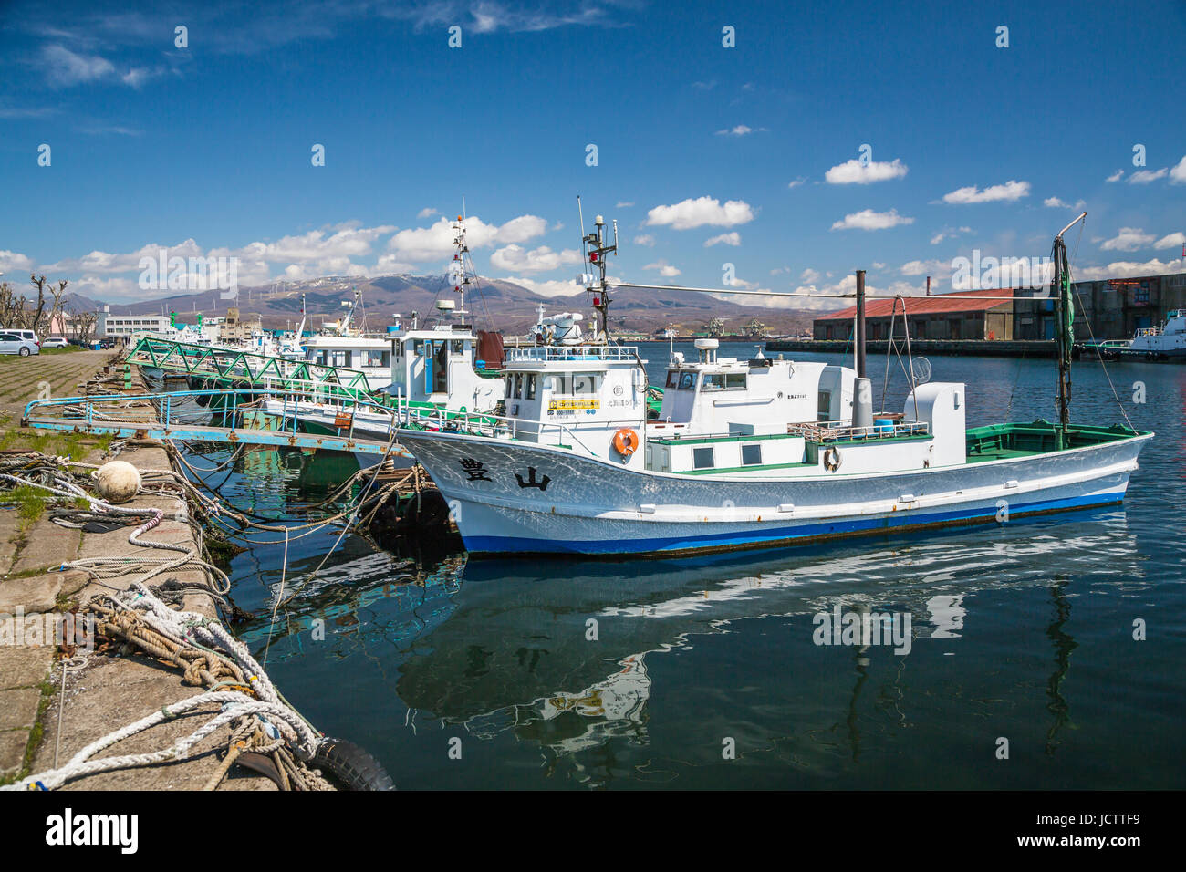 Boats docked in the port of Muroran, Hokkaido Prefecture, Japan. Stock Photo