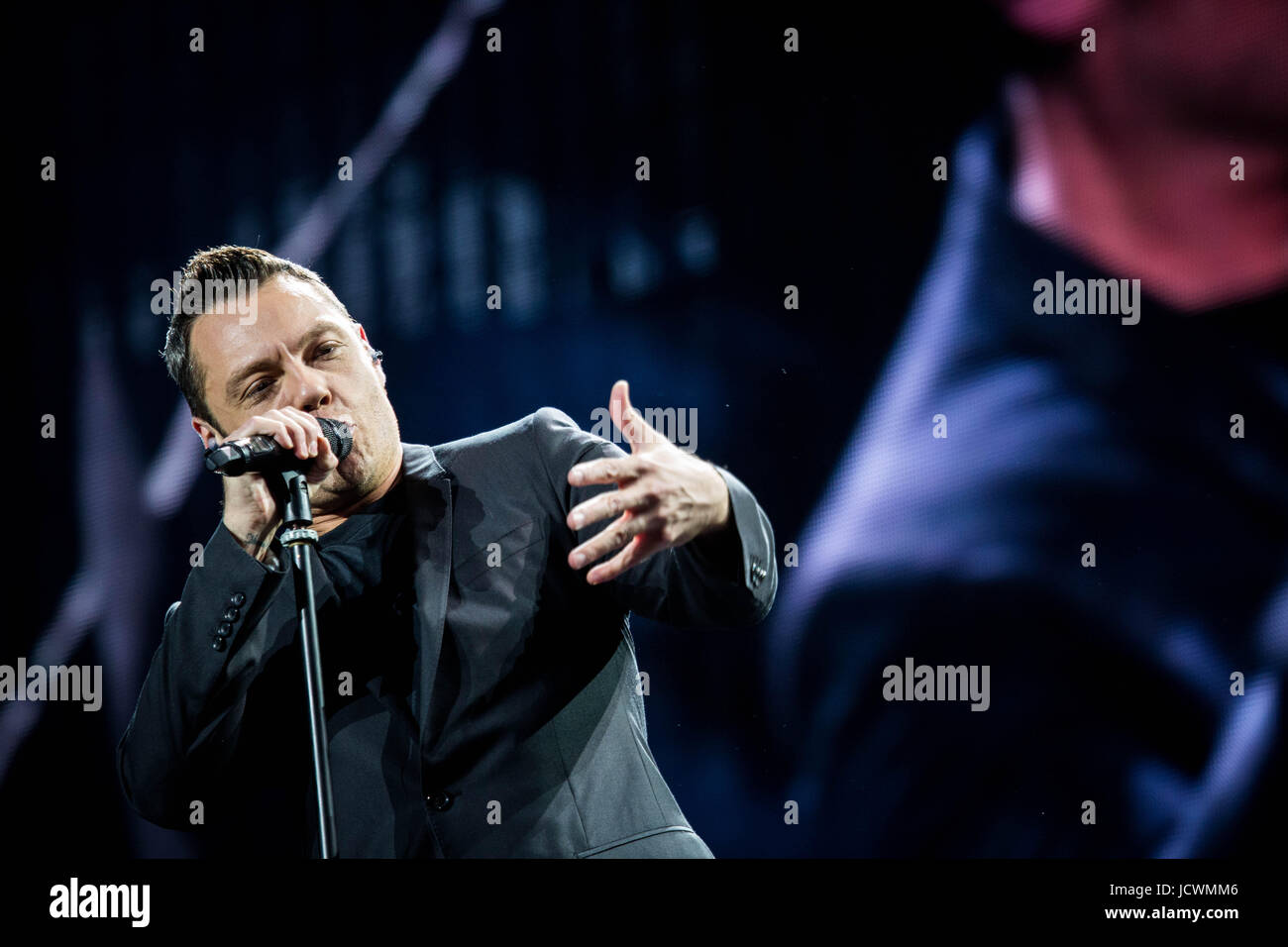 Milan, Italy. 16th June, 2017. The Italian pop singer Tiziano Ferro ...