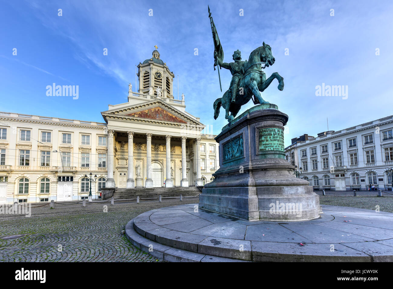 Godfrey of Bouillon statue and Church of Saint JacquessurCoudenberg