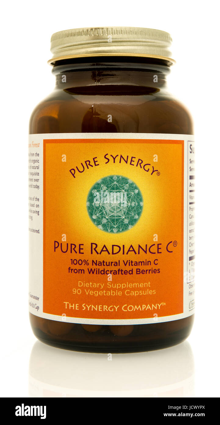 Winneconne, WI - 4 June 2017: A bottle of Pure Synergy radiance vitamin C capsules an isolated background Stock Photo