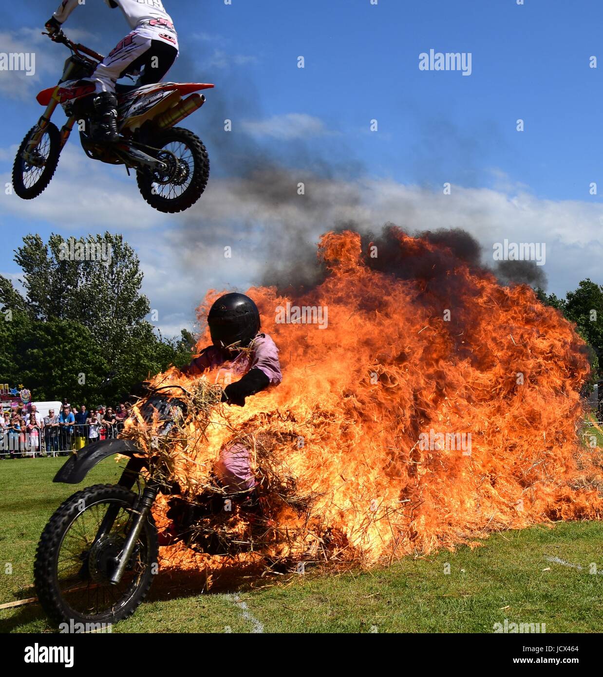 Stunt Mania display at the Banbury & District Show in Spiceball Park, Banbury, UK Stock Photo
