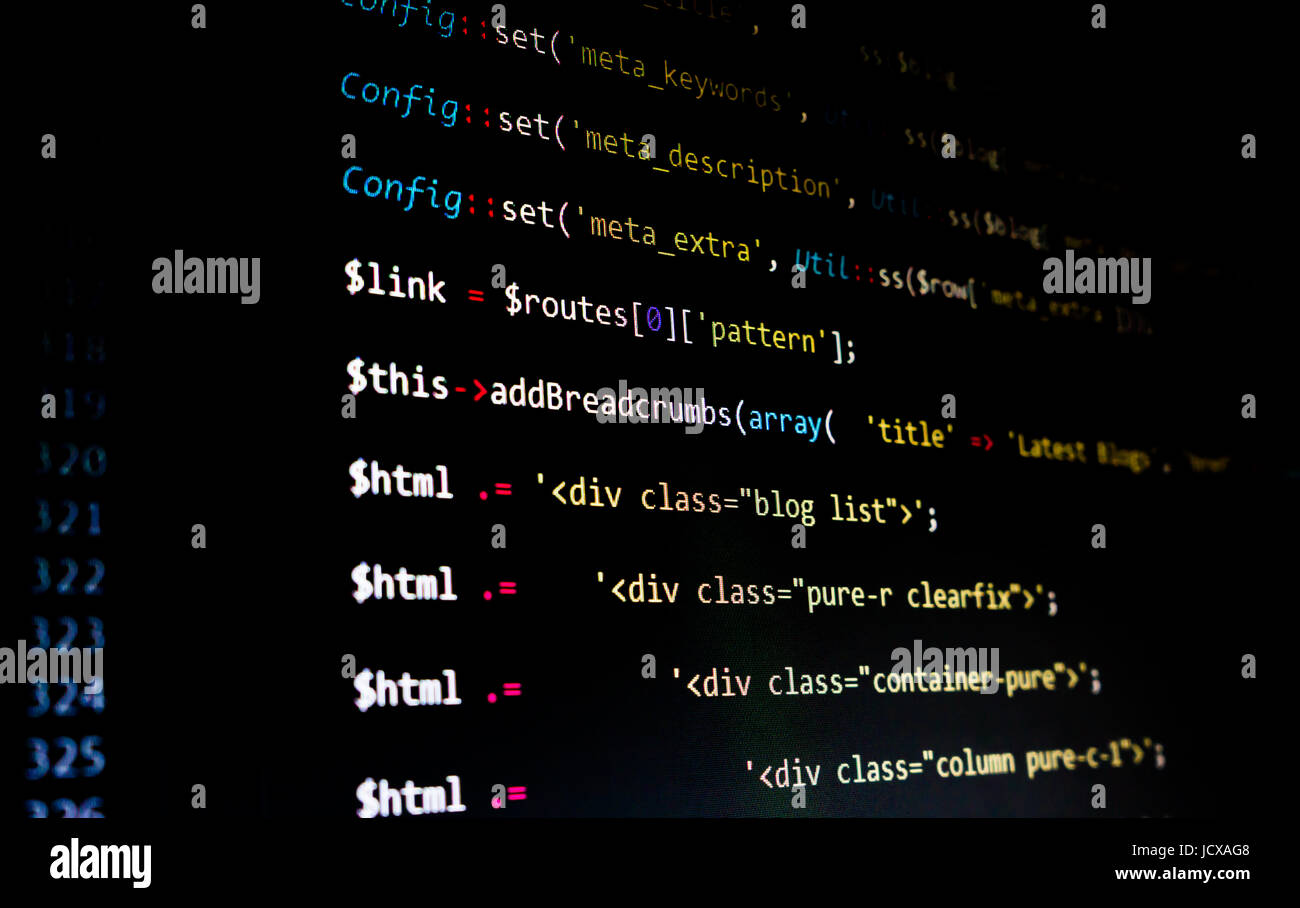 PHP coding screen. Lines of code Stock Photo