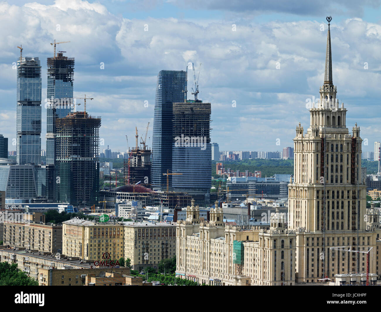 from Lotte-Plaza onto Moscow with Moskva River and Hotel Ukraina, Moscow, Russia, Europe Stock Photo