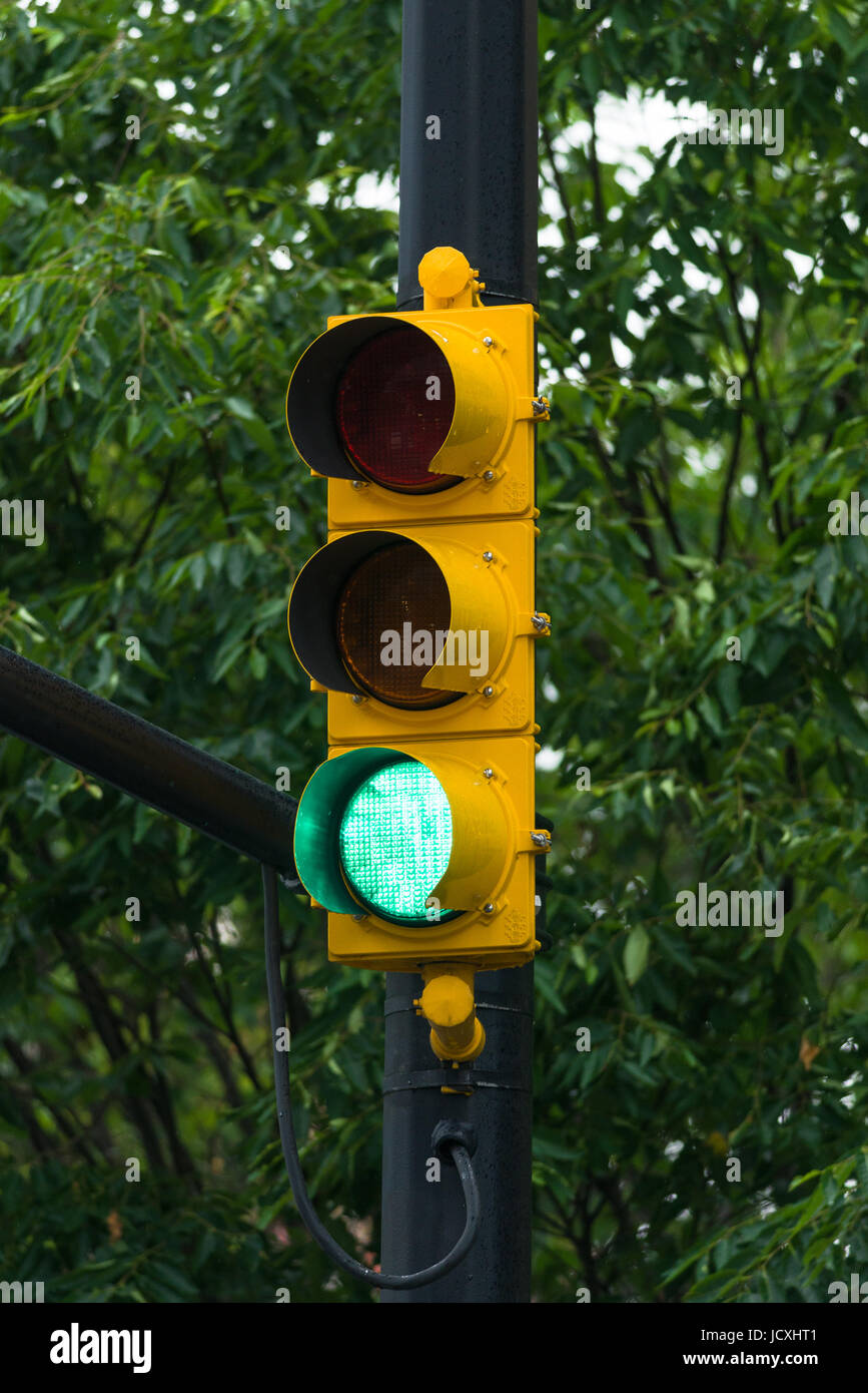 Green Traffic Light Signal, New York, United States of America Stock Photo