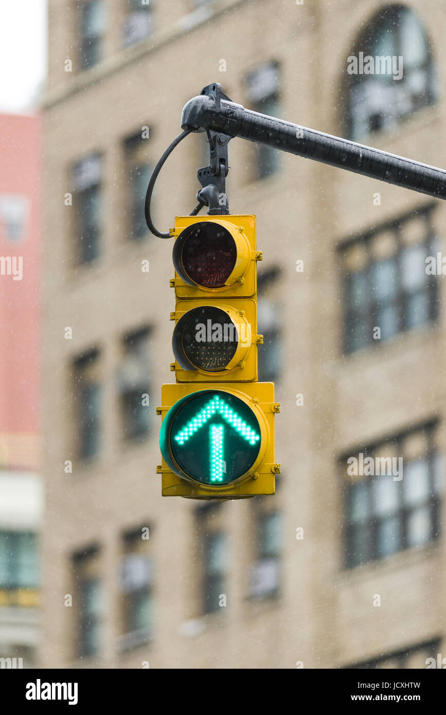 Green Arrow Traffic Light, New York, United States of America Stock Photo