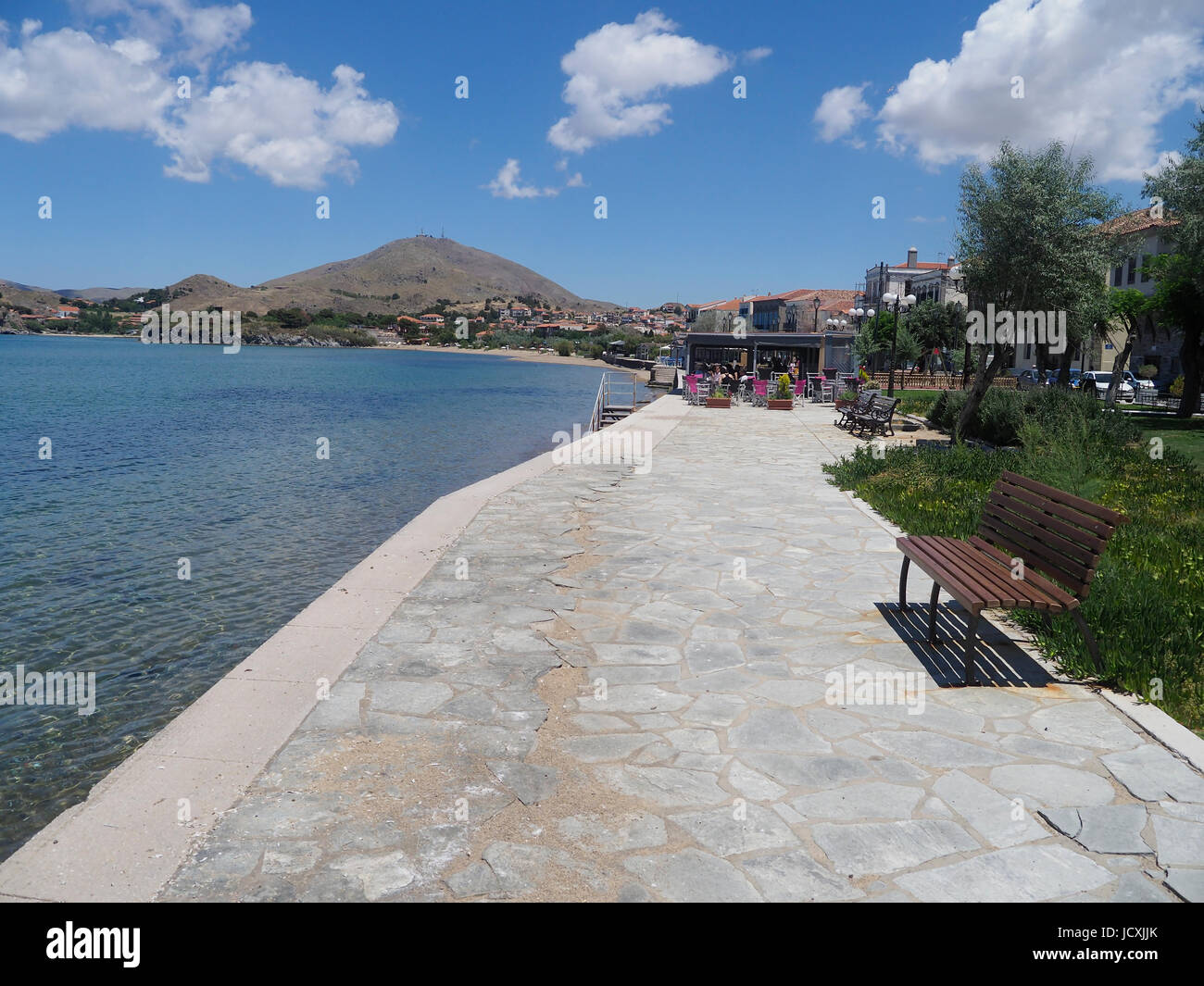 Myrina sea front, Limnos or Lemnos island, Greece, June 2017 Stock Photo