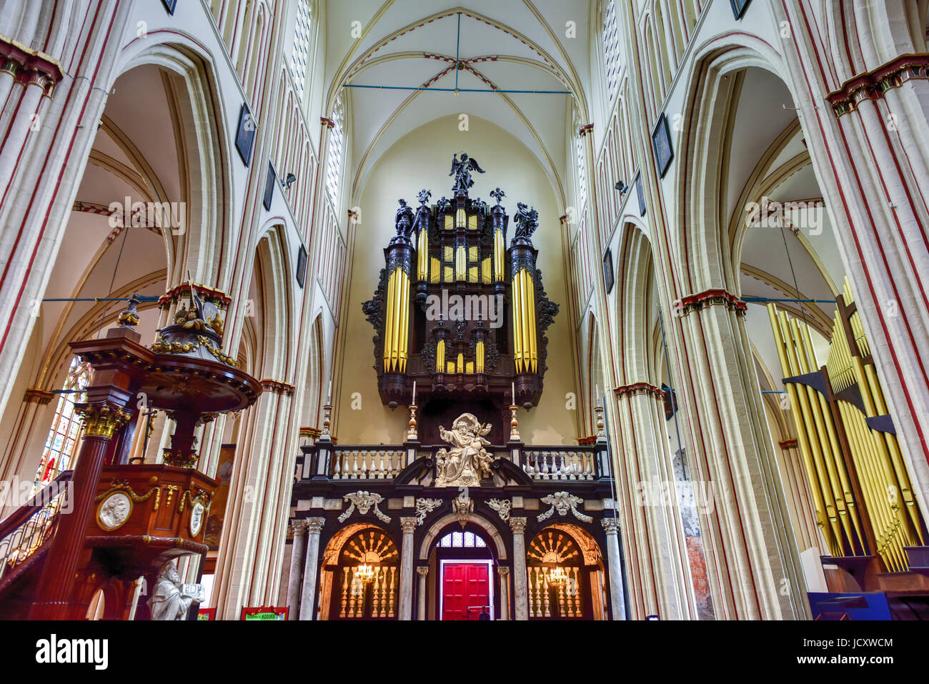Bruges, Belgium - May 12, 2017: Saint Salvator Cathedral in Bruges, Belgium. The cathedral is dedicated to the Verrezen Zaligmaker and Saint-Donatius  Stock Photo
