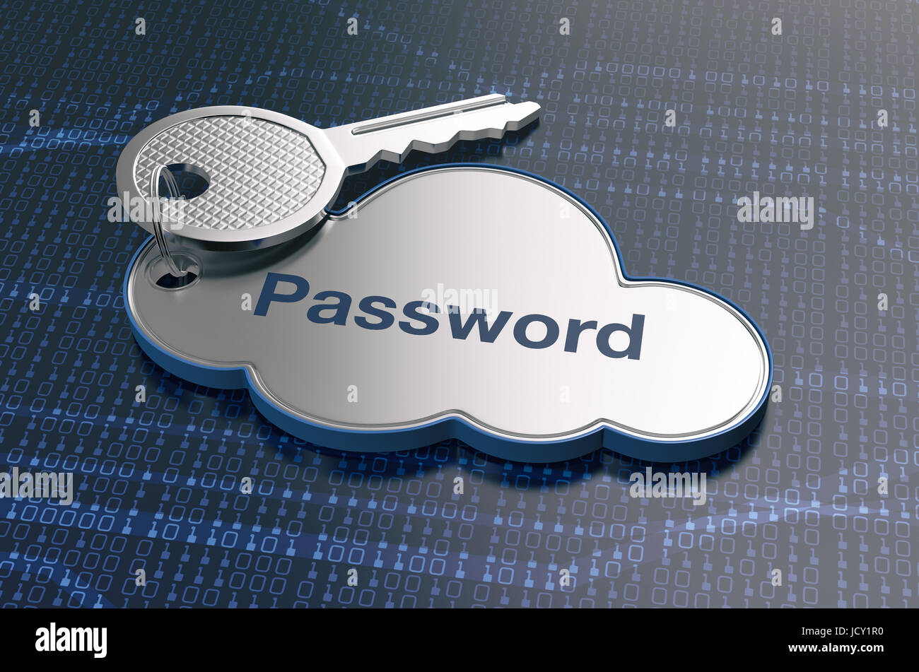 one cloud with a key and text: password, concept of computer, web, network (3d render) Stock Photo