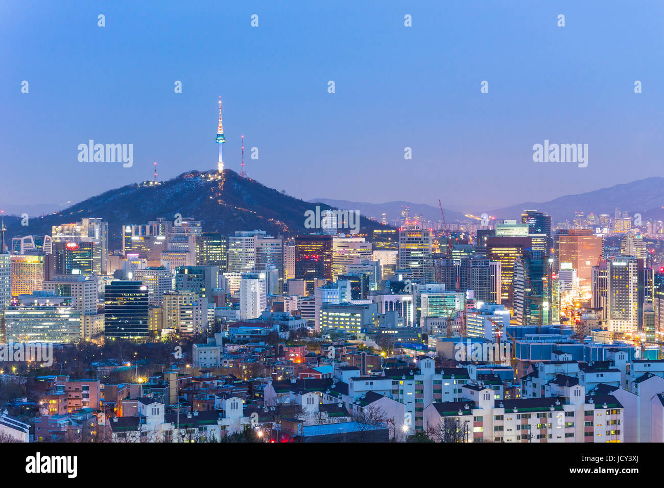 Seoul cityscape at night in South Korea. Stock Photo