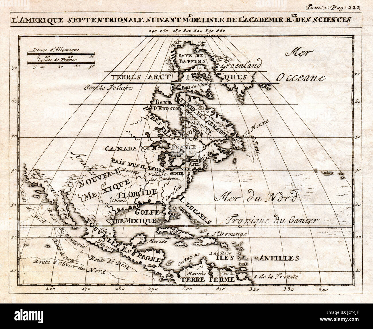 An early antique map of North America showing Canada, Mexico and the British Colonies prior the Revolution Stock Photo