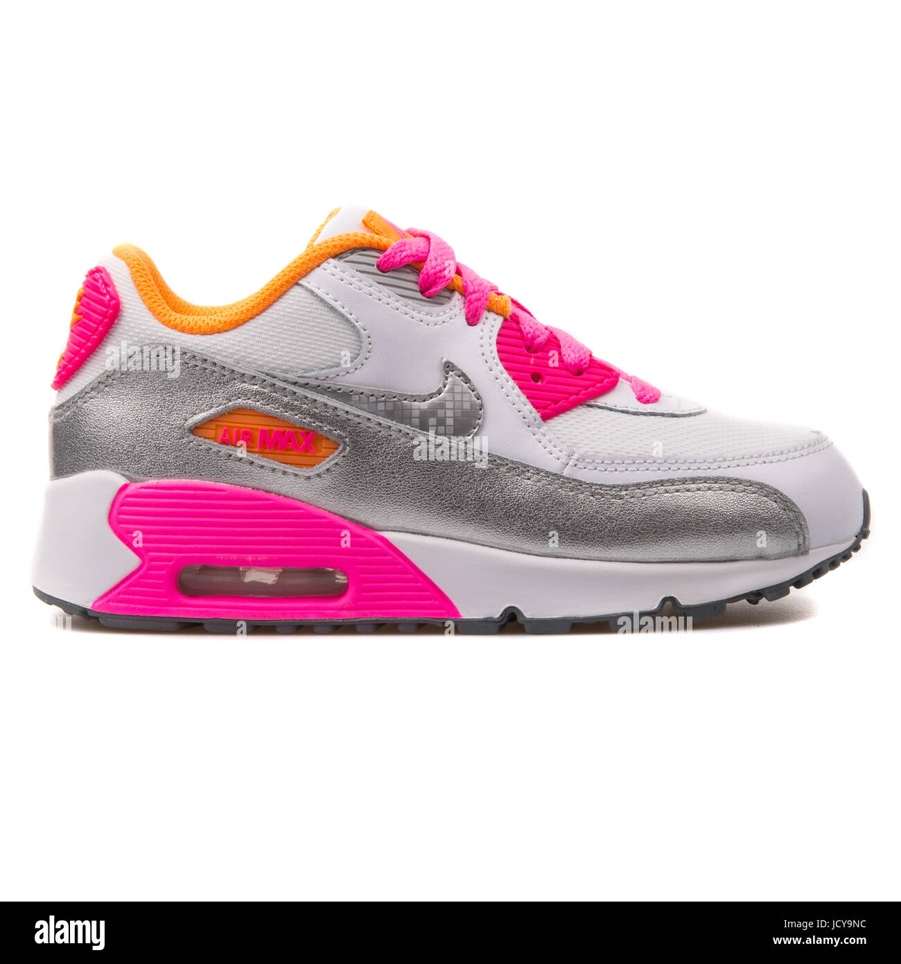 Nike Air Max 90 Mesh (PS) White, Silver and Pink Kid's Running Shoes -  724856-101 Stock Photo - Alamy