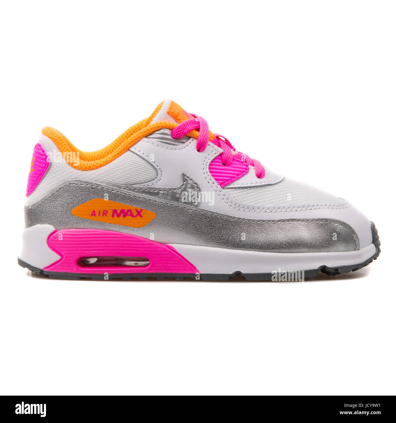 Nike Air Max 90 Mesh (TD) White, Silver Orange and Pink Toddler's Running  Shoes - 724857-101 Stock Photo - Alamy