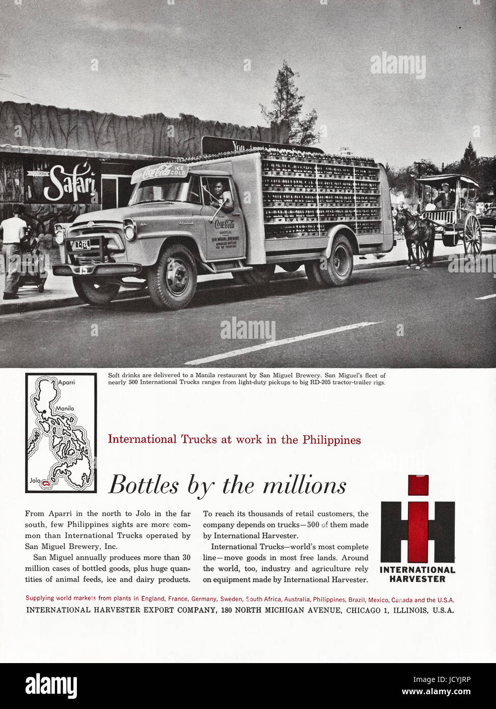 1960s advertisement advertising International Harvester trucks of Chicago Illinois USA in American magazine dated 5th December 1960 Stock Photo