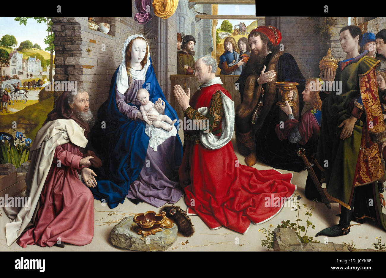 Hugo van der Goes, The Adoration of the Kings (Monforte Altar) Circa 1470. Oil on panel. Gemaldegalerie, Berlin, Germany. Stock Photo